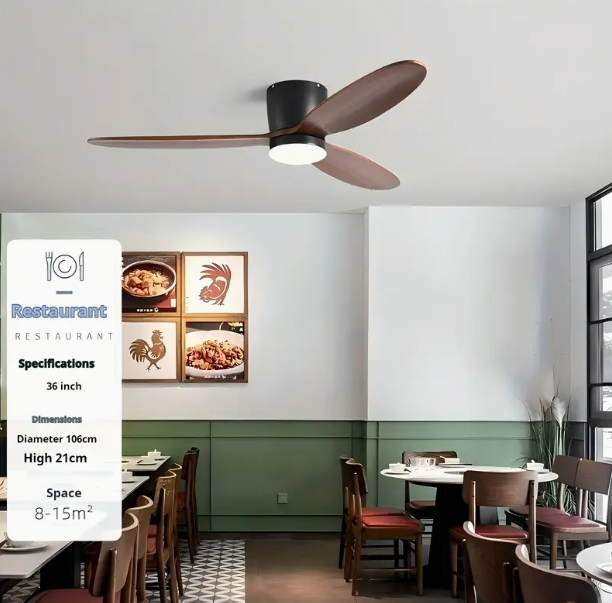 110v/220v Recessed Installation, 6-Speed, Low Profile, Reversible DC Motor, 36-Inch 3-Blade Wooden Ceiling Fan with Light for Energy-Efficient Indoor Use