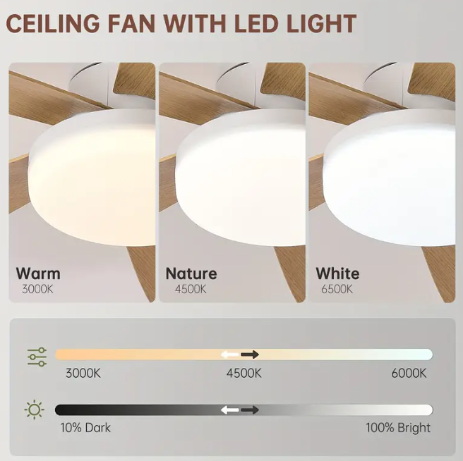 40.1 inch Ceiling Fan Light with Five Long Leaf Blades, Adjustable 3-Color Temperature and 6-Speed Integrated Appliance for Indoor Bedroom or Living Room, Simple Traditional Design with Remote Control