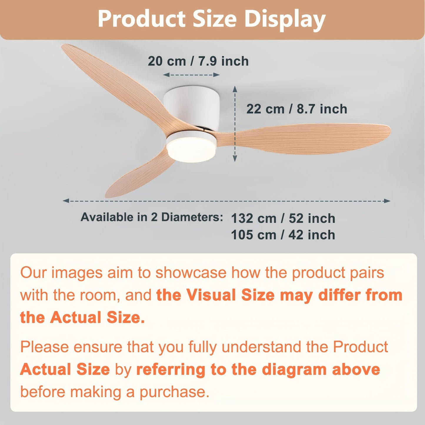 42 Inch Modern Ceiling Fan with LED Lights and Remote, 3CT Adjustable Color Temperature, 6 Wind Speeds, 3 Blades, Indoor Use for Living Room, Bedroom, Dining Room, Hardwired, 85V-265V, CY01-FAN-2