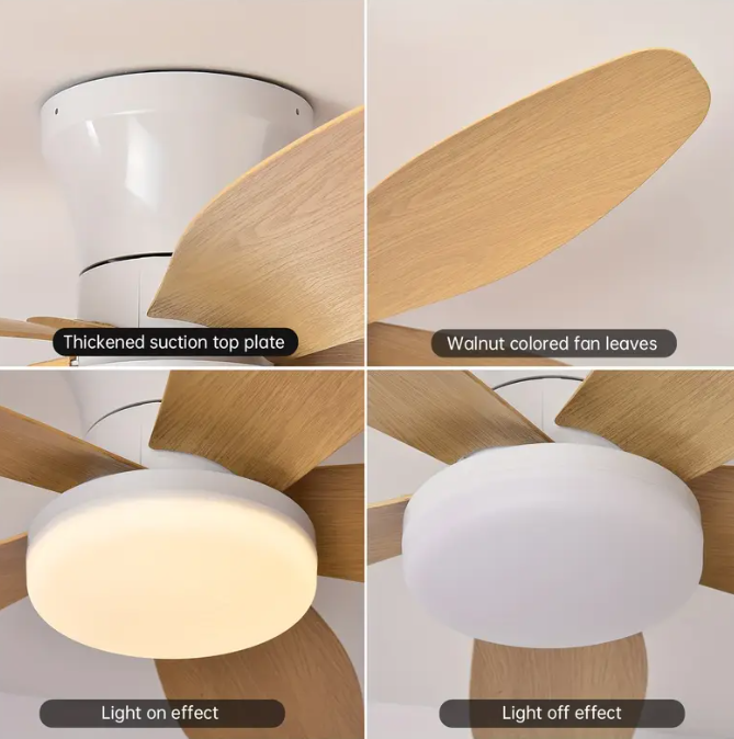 40.1 inch Ceiling Fan Light with Five Long Leaf Blades, Adjustable 3-Color Temperature and 6-Speed Integrated Appliance for Indoor Bedroom or Living Room, Simple Traditional Design with Remote Control