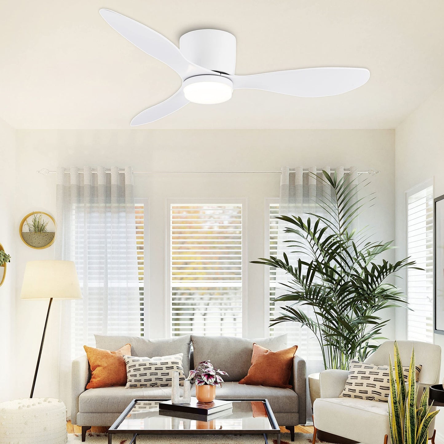 42 Inch Modern Ceiling Fan with LED Lights and Remote, 3CT Adjustable Color Temperature, 6 Wind Speeds, 3 Blades, Indoor Use for Living Room, Bedroom, Dining Room, Hardwired, 85V-265V, CY01-FAN-2