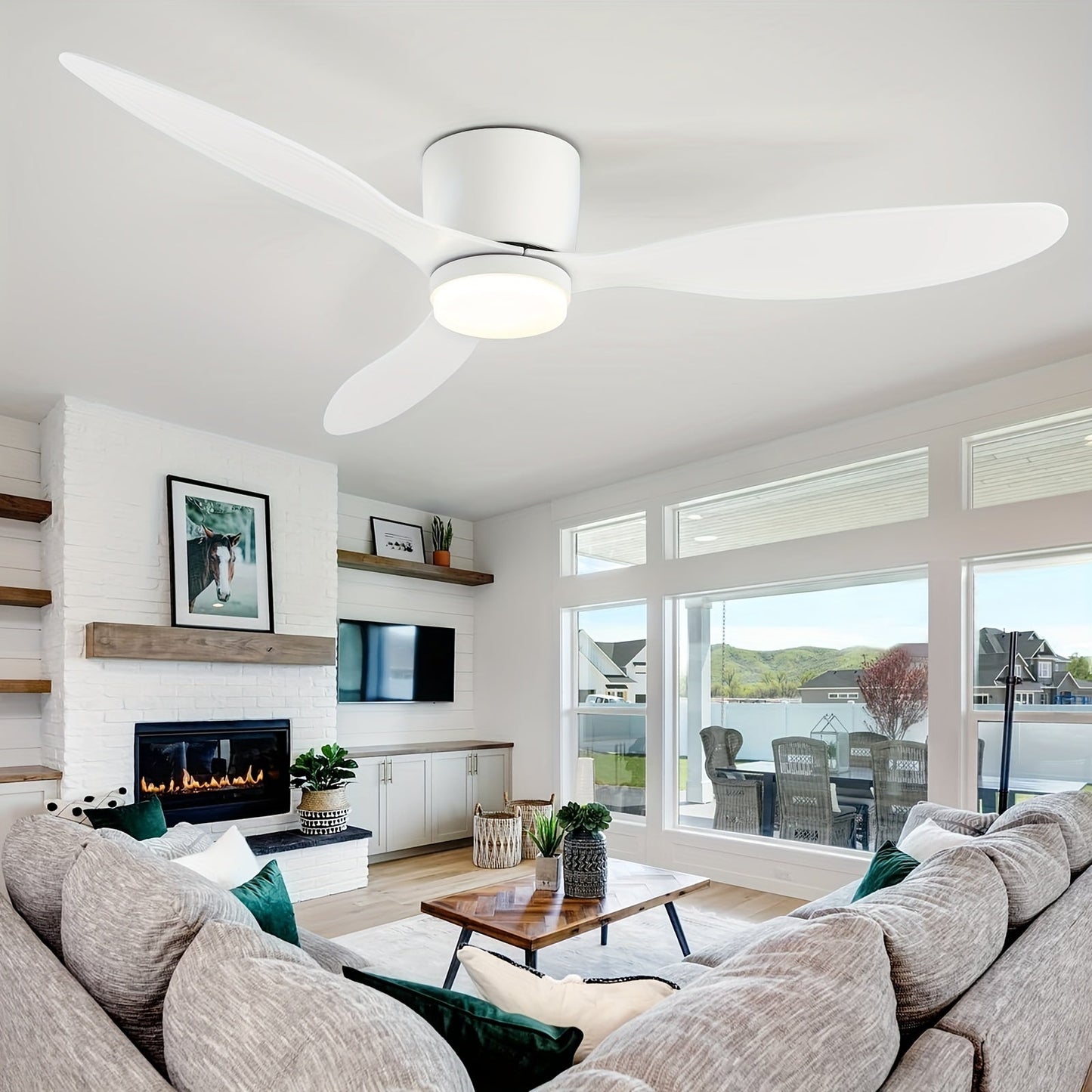42 Inch Modern Ceiling Fan with LED Lights and Remote, 3CT Adjustable Color Temperature, 6 Wind Speeds, 3 Blades, Indoor Use for Living Room, Bedroom, Dining Room, Hardwired, 85V-265V, CY01-FAN-2