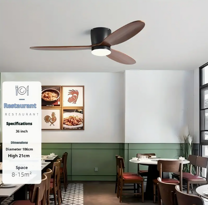 110v/220v Recessed Installation, 6-Speed, Low Profile, Reversible DC Motor, 36-Inch 3-Blade Wooden Ceiling Fan with Light for Energy-Efficient Indoor Use