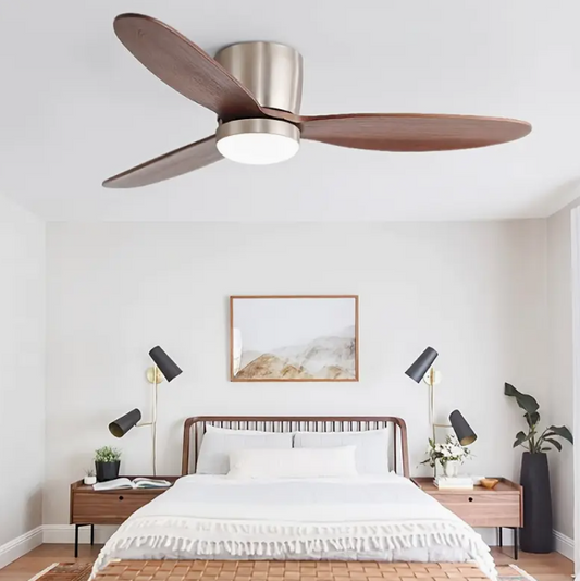 110v/220v Recessed Installation, 6-Speed, Low Profile, Reversible DC Motor, 36-Inch 3-Blade Wooden Ceiling Fan with Light for Energy-Efficient Indoor Use