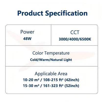 42 Inch Modern Ceiling Fan with LED Lights and Remote, 3CT Adjustable Color Temperature, 6 Wind Speeds, 3 Blades, Indoor Use for Living Room, Bedroom, Dining Room, Hardwired, 85V-265V, CY01-FAN-2