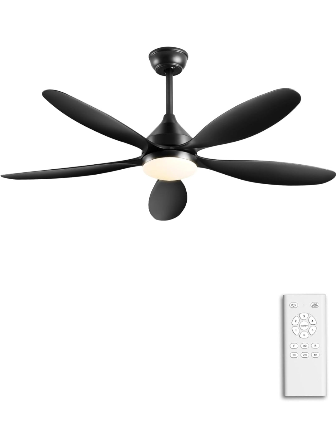 52’’ Ceiling Fan With Lights and Remote, Black Ceiling Fans with 5 Blades, 6 Speeds, 3 Colors Dimmable, Reversible DC Motor, Large Outdoor Ceiling Fan for Bedroom Living Room Patio Garage