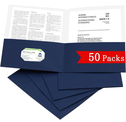 50 Packs of Two Pocket File Folders with Business Card Slot